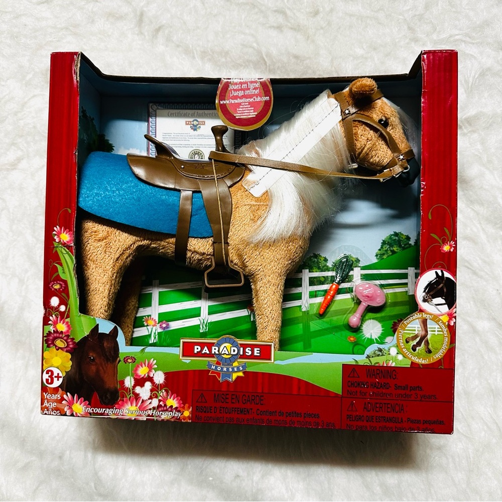 Paradise Kids Toy Horse with Blue Saddle.